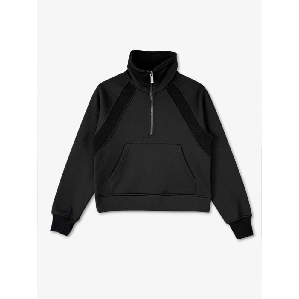 Laslulu Cropped Half Zip Sweatshirt Black S Funnel Neck Athleisure